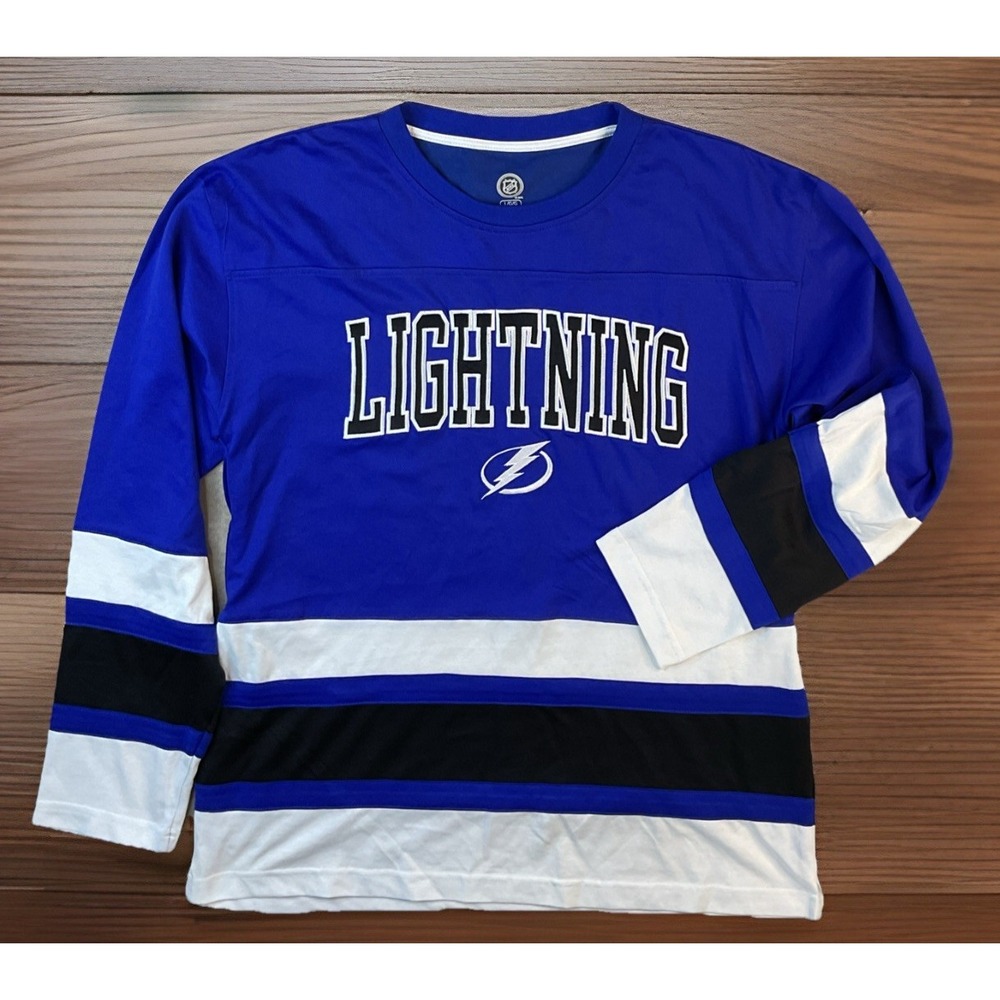Tampa Bay Lightning Long Sleeve Hockey T-Shirt Mens Sz L Blue NHL Graphic Tee